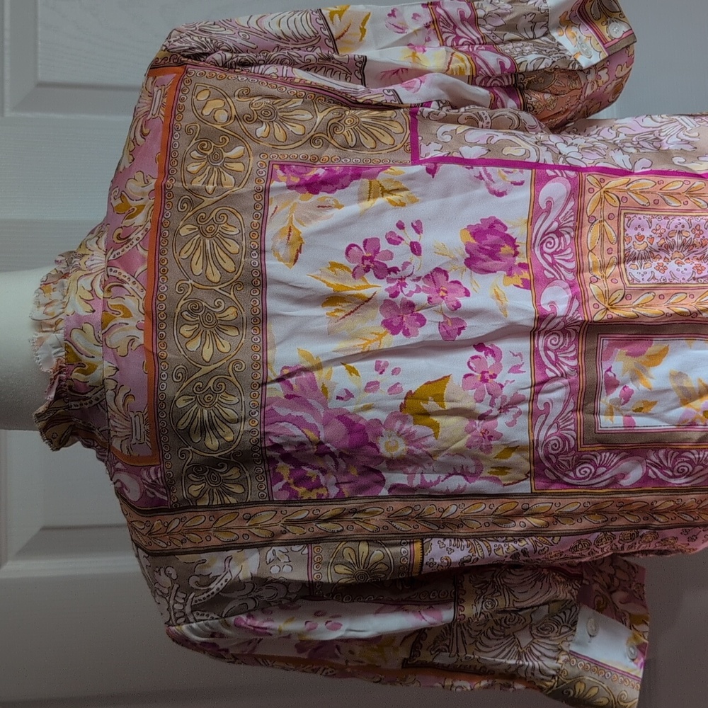 Elie Tahari Pink and Gold Patchwork Blouse - Picture 6 of 12